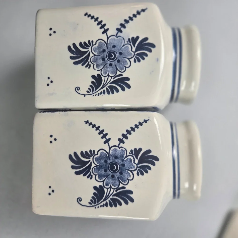 Vintage Delfts Blauw Condiment Set 2 Jars And Tray Hand Painted, Holland